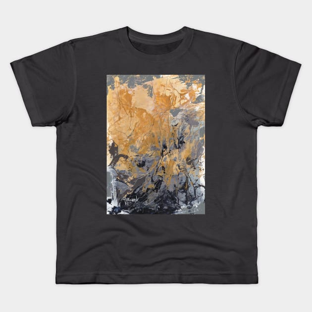 Gold and Grey abstract Kids T-Shirt by sukhpalgrewal